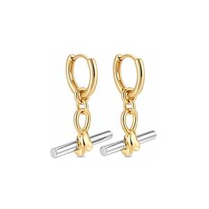 ต่างหูห่วงทรงเรขาคณิตแบบ T-Bar ชุบทอง 18K รุ่น Jeulia Andy Style - Product Image 1