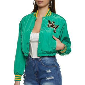 Top tendance femmes XS taille Varsity vestes avec recadrée Crochet broderie respirant Nylon court teint Satin pour l'automne - Product Image 6