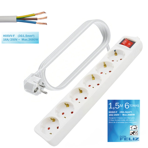 Regulador de extensión de 6 tomas con interruptor 16A/250V 3680W, longitud de 1.5/3/5m, color blanco, fabricado en China, Don Feliz - Product Image 1