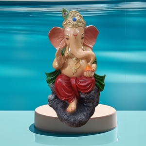 Estatua de Ganesh Ji de Poliresina, Modelo Hecho a Mano, Pintado a Mano, Decoración Religiosa Tradicional, Pooja, Boda, Hogar, Estilo Indio - Product Image 2