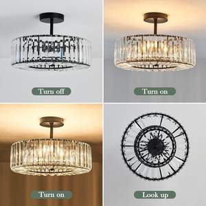 Luces Candelabro de cristal moderno Negro Redondo Semi Flush Mount Lámpara de techo Candelabro de granja para comedor - Product Image 5