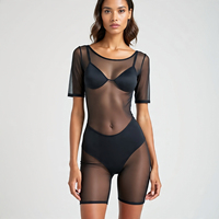 Transparante Sheer Mesh Bodysuit Dames Hoge Hals Zomer Streetwear Sexy Casual Ademend Ecologisch Sneldrogend Activewear