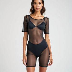 บอดี้สูทตาข่ายโปร่งแสงสำหรับผู้หญิงบอดี้สูทเซ็กซี่แบบตาข่ายคอโอชุดตาข่ายเต็มตัว - Product Image 2