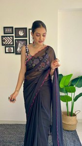 Bollywood Design Georgette Saree à la mode imprimé dessiné à la main belle blouse en viscose brodée pour les vêtements de mariage de fête des adultes - Product Image 4