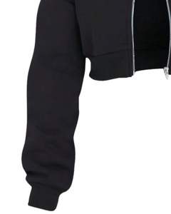 Sweat-shirt à capuche zippé court pour femmes noires, manches longues, décontracté, avec capuche, poignets côtelés, streetwear, mode d'hiver, haut pour femmes - Product Image 6
