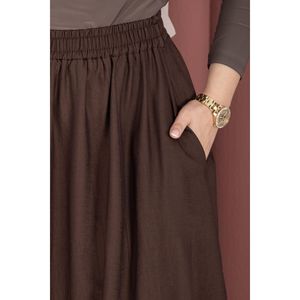 Comfortable Brown <b>Skirt</b> <b>Elastic</b> Waist Empire Waistline Digital Printed Pocket Details Breathable Knitted Fabric Embroidered XS - Product Image 6