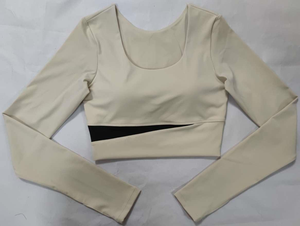 Custom Logo Seamless Yoga Leggings Sports Wear Women Workout Set Long Sleeve Crop <b>Tops</b> With Fixed Bra Sets - Product Image 5