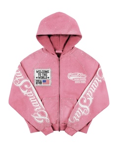 Sudadera de algodón de alta calidad vintage con cremallera de felpa francesa de 500Gsm, sudadera con capucha y lavado ácido de diamantes de imitación de peso pesado - Product Image 5