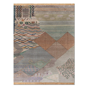 Tapis Manchaha bleu noué à la main en laine et soie de bambou, épaisseur 10 mm, motif géométrique abstrait pour la maison, couloir, modèle rectangulaire - Les-2894 - Product Image 1