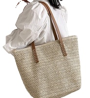 Bolso de hombro rectangular tejido de ratán arpillera grande, bolsa de cuerda de papel tejida de paja de verano, bolsas de playa de macramé de ganchillo Dir