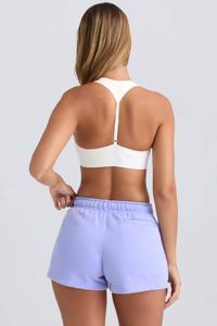 Pantalones cortos de chándal de tiro medio para mujer Periwinkle personalizados de alta calidad con bolsillos, pantalones cortos de gimnasio suaves y transpirables de cintura alta para mujer - Product Image 6