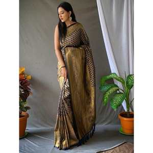 Astonishing Blue Woven Kanjivaram Silk Evening Dress Saree with <b>Blouse</b> for Special Occasions - Product Image 3