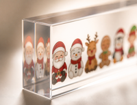 Ornement en acrylique rectangulaire personnalisé, motif de famille de gnomes de Noël mignons, pour la décoration de table de Noël, décoration festive pour la maison