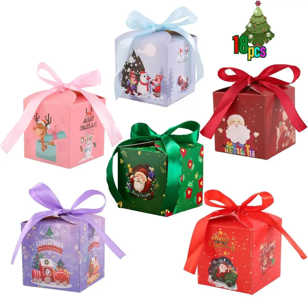 Boîtes cadeaux de Noël mignonnes décoratives avec ruban Boîte en carton de haute qualité Décoration de Noël Emballage cadeau de vacances