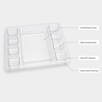 Barquette en PET recyclable transparente avec compartiments latéraux profonds centraux pour l'emballage d'électronique industrielle, personnalisable