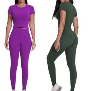 2024 nouveautés haute qualité tendance vêtements de sport pour femmes Nylon Style décontracté survêtement avec t-shirt Legging collants Logo taille - Product Image 1