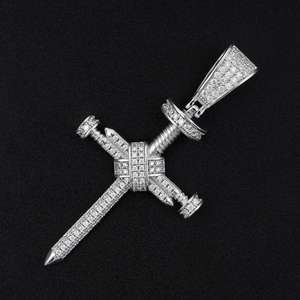 0.70 TCW coupe ronde Hip Hop croix chrétienne jésus personnaliser la conception dernier diamant à la mode 925 pendentif personnalisé en argent Sterling - Product Image 1