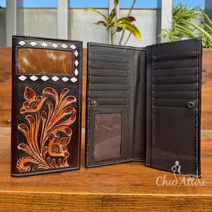 กระเป๋าสตางค์ยาวทำจากหนังวัวคุณภาพสูงสำหรับผู้ชายกระเป๋าใส่บัตรเครดิตแบบพับสองช่องพร้อมกระเป๋าสำหรับผู้ชาย - Product Image 1