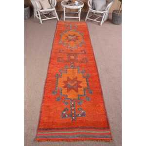 Vintage <b>Runner</b> Rug 3x11.5 ft, <b>Red</b> Paisley Turkish Wool Rug - Product Image 1
