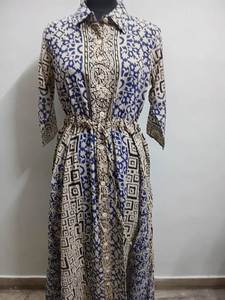 ชุดเดรสยาวโบโฮทำด้วยมือผ้าฝ้ายอินเดียพิมพ์ลาย Bagru ฤดูร้อนมีสไตล์ของขวัญแต่งงานแบบลำลองซักได้ตามธรรมชาติ - Product Image 3