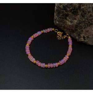 18K Gold & 925 Sterling Silver <b>Bracelet</b> Pink Ethiopian <b>Opal</b> Ball Shape for Gift - Product Image 4