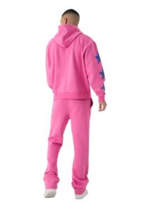 Survêtements personnalisés Superstar rose vif pour hommes, en coton, coupe ample, avec sweats à capuche et pantalons évasés, ensembles évasés - Product Image 2