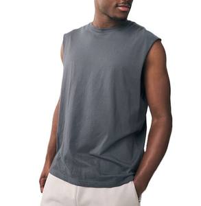 Camiseta sin mangas de secado rápido para hombre, cómoda camiseta elástica de algodón/poliéster para uso durante todo el día, cuello redondo sin mangas - Product Image 1