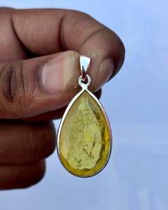 Colgante de zafiro amarillo de Plata de Ley 925, hermoso colgante para mujer. - Product Image 3