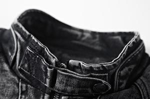 เสื้อโค้ทกางเกงยีนส์สำหรับผู้ชายสไตล์วินเทจสีพื้นสีดำมีซิป - Product Image 5