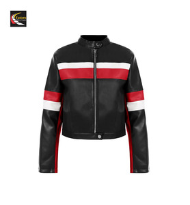 Femmes Moto Biker Vestes Faux Cuir Bomber Veste En Gros Couleur Bloc Racing Manteaux - Product Image 1