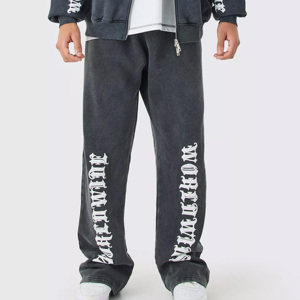 Conjuntos de pantalones de chándal con capucha para correr de alta calidad, chándales acampanados con lavado ácido de piedra de gran tamaño con logotipo personalizado para hombres - Product Image 5
