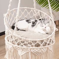 Cama Suspensa Moderna de Macramê em Corda de Algodão Artesanal para Gatos e Cães com Cesto de Borlas
