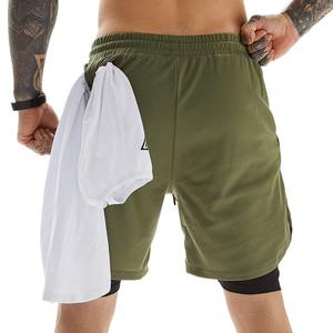2025 Short de compression sportif à motif solide pour hommes Séchage rapide Polyester 2 en 1 pour la course en plein air et le basket-ball - Product Image 1