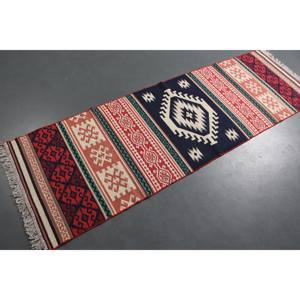 Alfombra Vintage Estilo Runner de 2.5x7.9 pies, Alfombra de Lana con Diseño de Plantas y Árboles en Rojo y Azul - Product Image 1