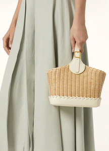 Bobbin Bucket Rattan Handbag, <b>Wicker</b> Handbag With Leather, Handwoven Luxury Handbag For Wholesale, Nhat Minh - Product Image 6