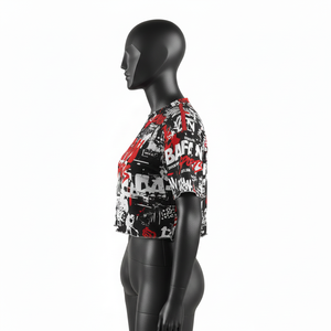Camiseta corta de poliéster y spandex de alta calidad para mujer, en negro, rojo y blanco, estilo urbano, con logo sublimado, camiseta corta de algodón para mujer - Product Image 2