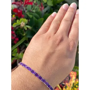 Pulsera de tenis de plata 925 con amatista de corte esmeralda, accesorio de moda - Product Image 4