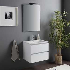 Baltimora Lamp-<b>Mirrored</b> <b>Wall</b>-Hung Bathroom Cabinet 60cm Sink & Glossy White Drawers Bathroom <b>Sets</b> - Product Image 1