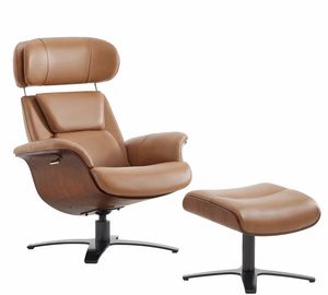 Sillón Reclinable Giratorio de Cuero Genuino con Reposacabezas Ajustable y Otomana, Hecho en Tennessee - Product Image 1