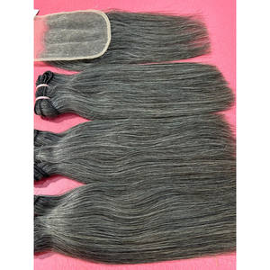 Extensiones de cabello humano sin procesar indio de alta calidad Cierre HD y paquetes crudos de trama gris recta natural - Product Image 6