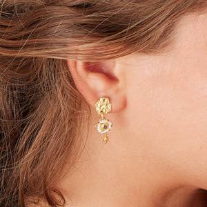 Boucles d'oreilles à la mode en perles et pierres précieuses scintillantes 925 boucles d'oreilles en argent Sterling massif plaqué or pierre principale de l'Inde pour les femmes - Product Image 5