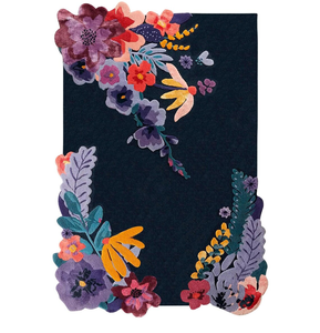 Tapis d'intérieur fait main en laine 100% de qualité supérieure Jardin Navy multicolore, couleur unie, style moderne, personnalisable, très résistant - Product Image 1