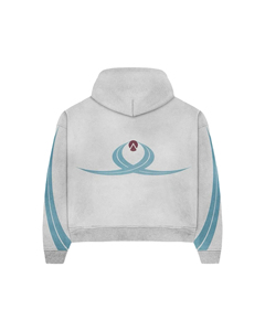 Unisex Gray Tracksuit Set Full Zip Hoodie Blue Stripes Heat-Transfer Printing Breathable Eco-friendly 100% Cotton Casual Wear - Product Image 3