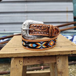Cinturón Vaquero de Cuero Vacuno Occidental Hecho a Mano con Cuentas del Suroeste, Cinturón de Rodeo Vintage de Aleación Ecológica al Mejor Precio - Product Image 1