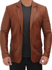 Chaqueta informal ajustada de estilo británico de cuero genuino 100% de alta calidad para hombre, chaqueta de negocios de invierno con bolsillos y forro transpirable - Product Image 5