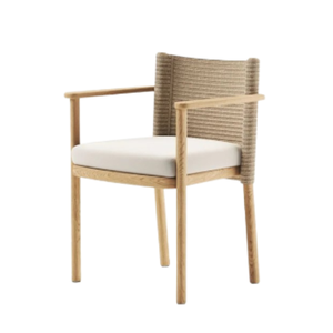 Chaises de salle à manger modernes en bois de teck naturel avec dossier en rotin et coussin doux pour les meubles de salle à manger à la maison - Product Image 1