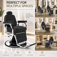 Fauteuil de Barbier Hydraulique Professionnel en Cuir PVC Noir Inclinable avec Repose-Pieds pour Salon de Coiffure Moderne