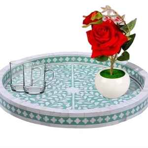 Plateau de service en nacre au design moderne personnalisé avec incrustation d'os de bois pour mariage à domicile ou restaurant - Product Image 1