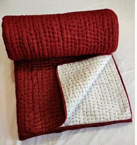 Couverture de lit en coton 100% écologique, moderne, réversible, à motifs floraux, pour toutes les saisons, pour la maison, le mariage, en tissu kantha cousu à la main - Product Image 2