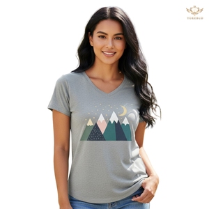 T-shirt à col en V imprimé personnalisé pour femmes de qualité supérieure doux 100% mélange de coton haut décontracté vente en gros OEM été Yokebud - Product Image 3